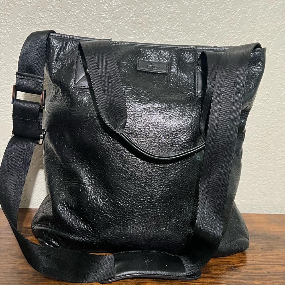 Black Leather Crossbody Tote Bag